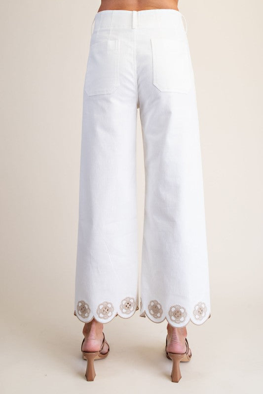 COLETTE EMBROIDERY SCALLOP - HEM WIDE-LEG PANT
