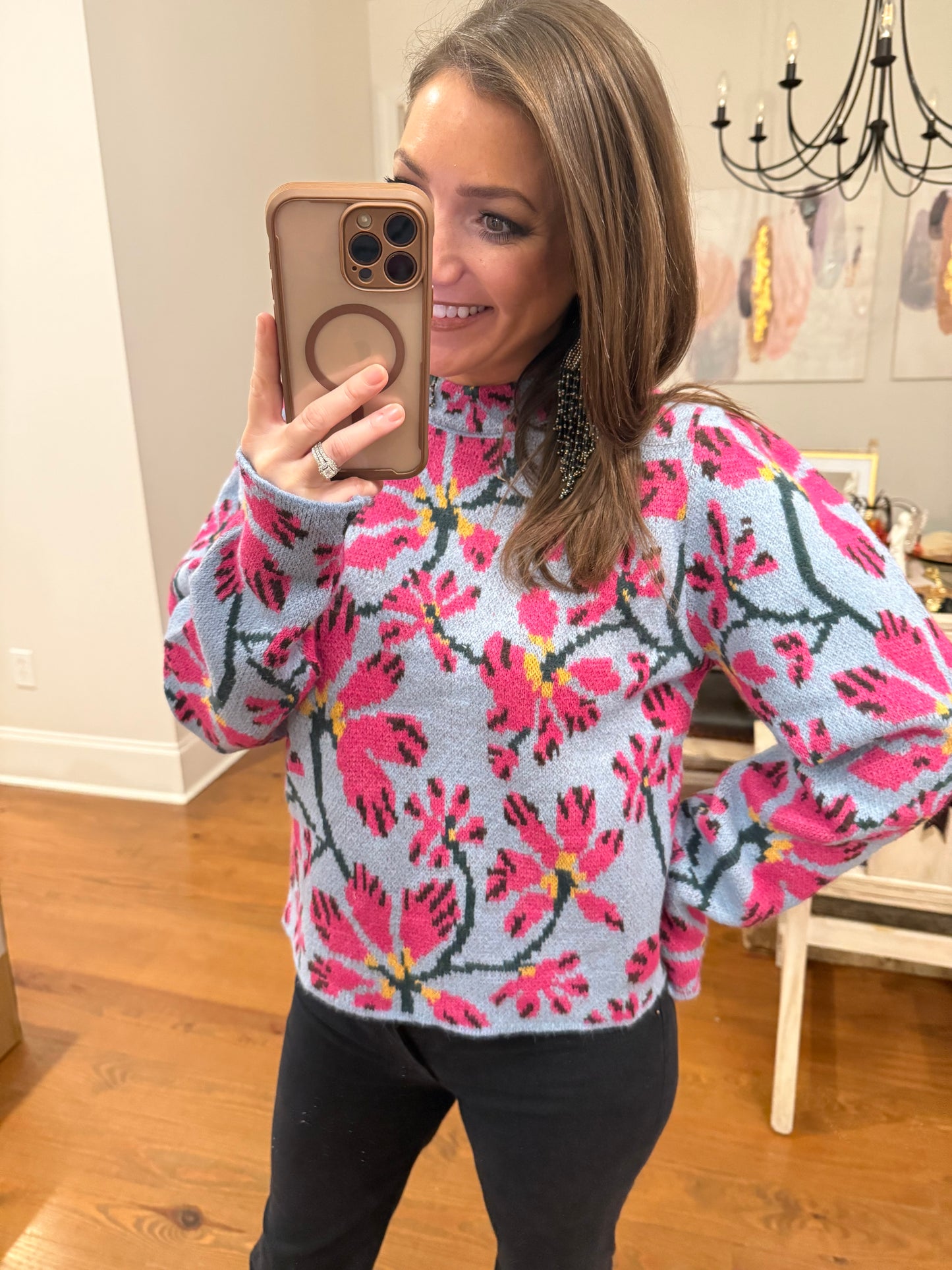 WINTER BLUE FLORAL SWEATER