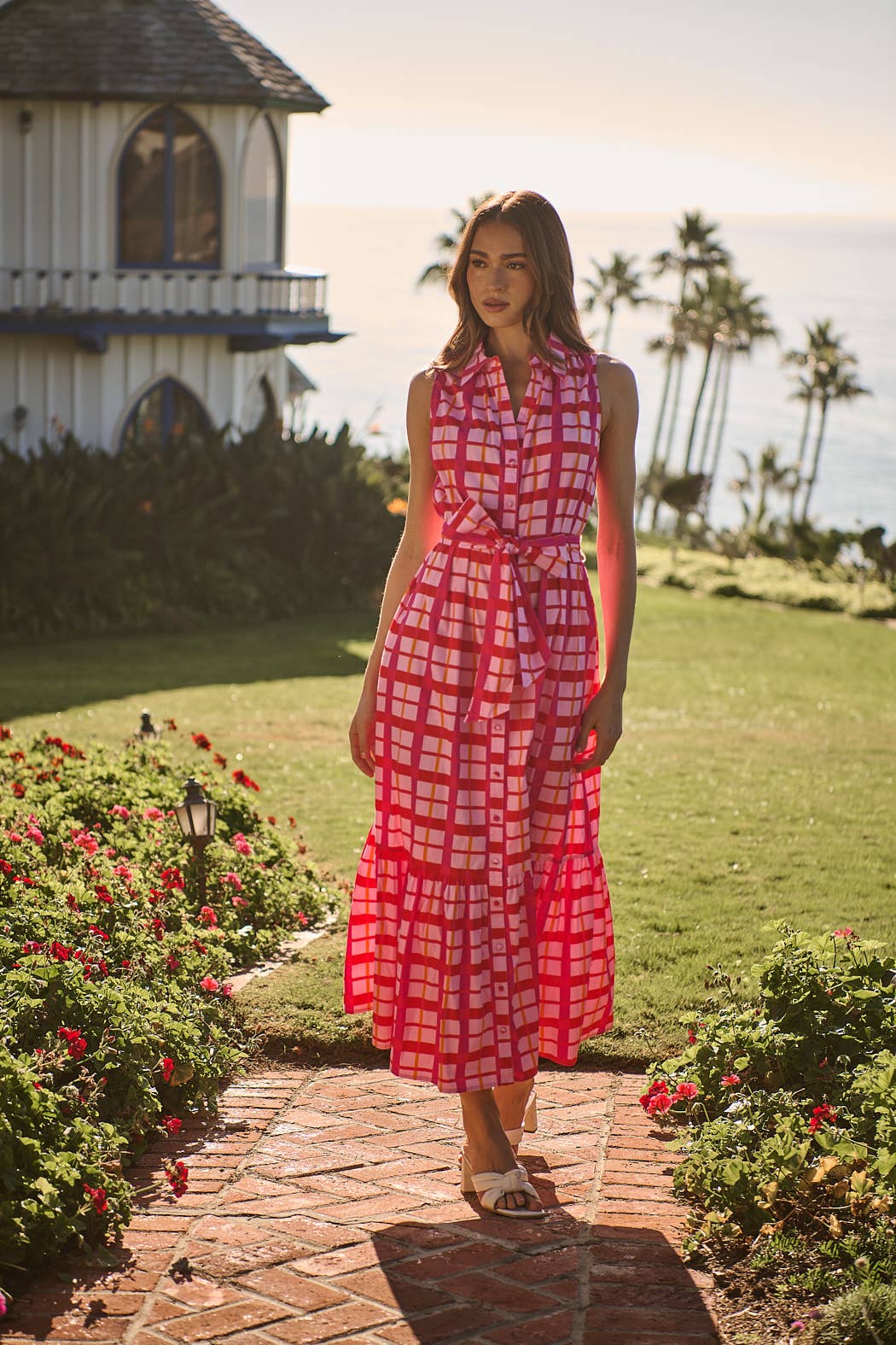 DARVY CHECKERED COLLARED MAXI