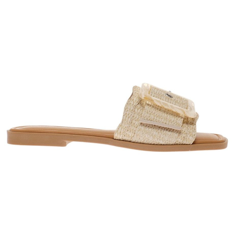 Emy Buckle Raffia Slides (SALE)