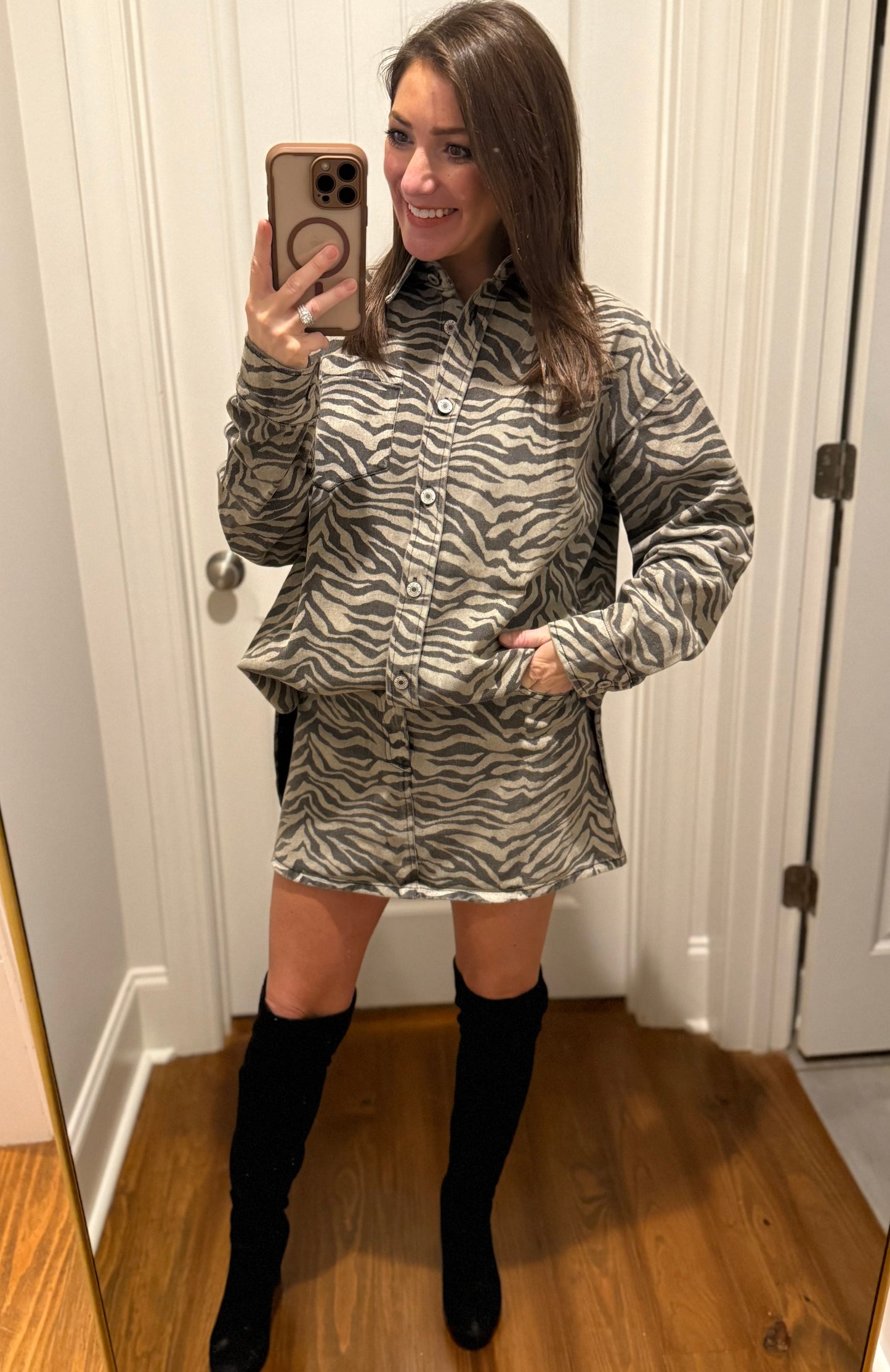 ZEBRA DENIM OVERSIZED SHIRT & MINI SKIRT