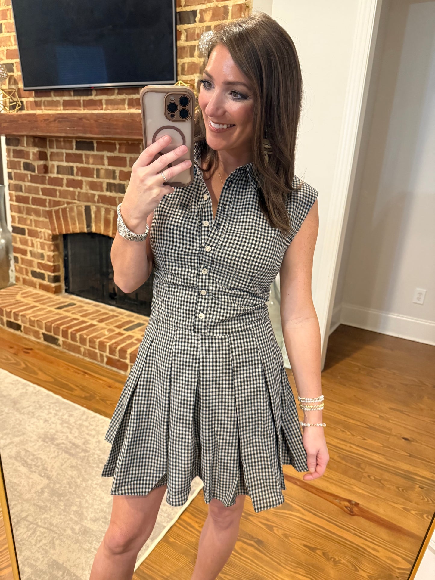 JENN CHECKERED DRESS - BLACK/TAUPE