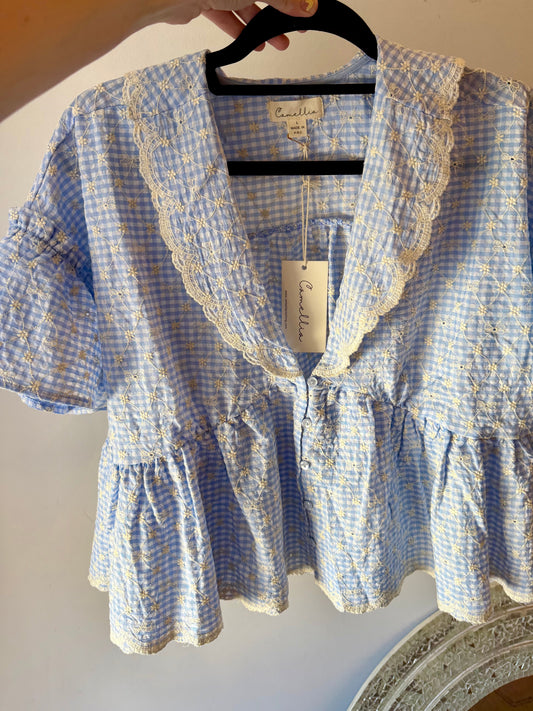 GINGHAM PEPLUM BLOUSE