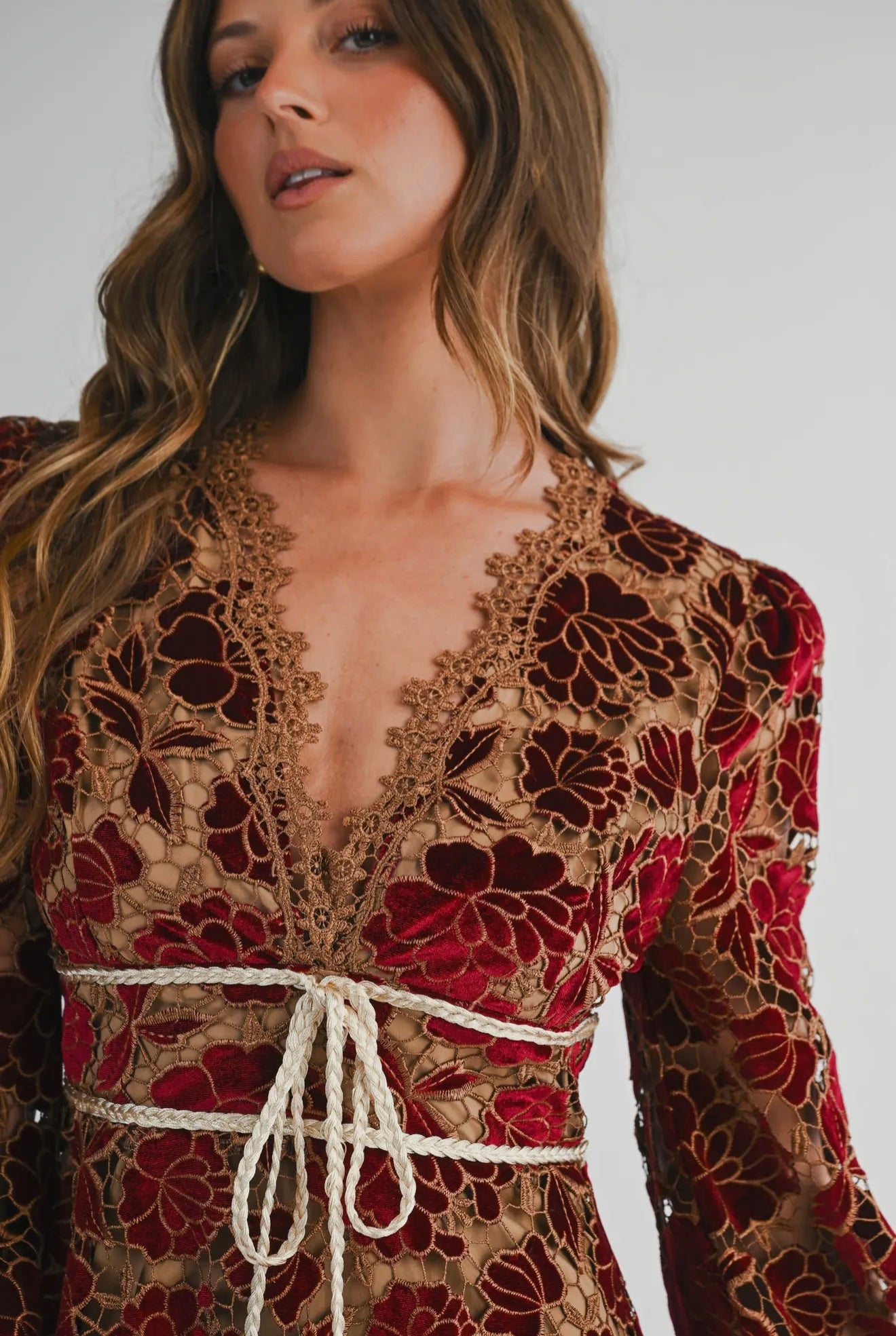 VELVET EMBROIDERED LACE DRESS
