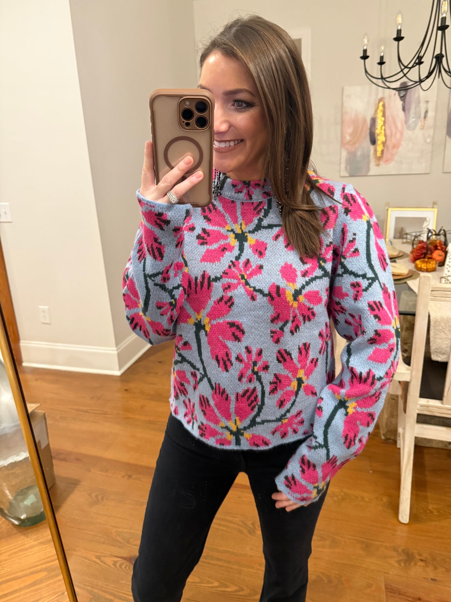 WINTER BLUE FLORAL SWEATER