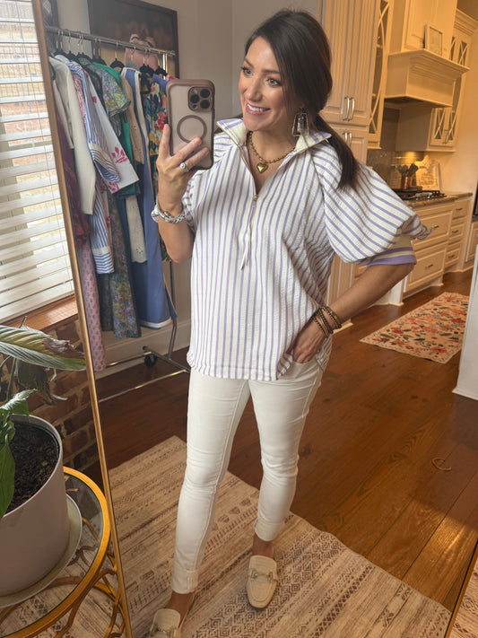 STRIPED COLLARED BLOUSE - LAVENDER