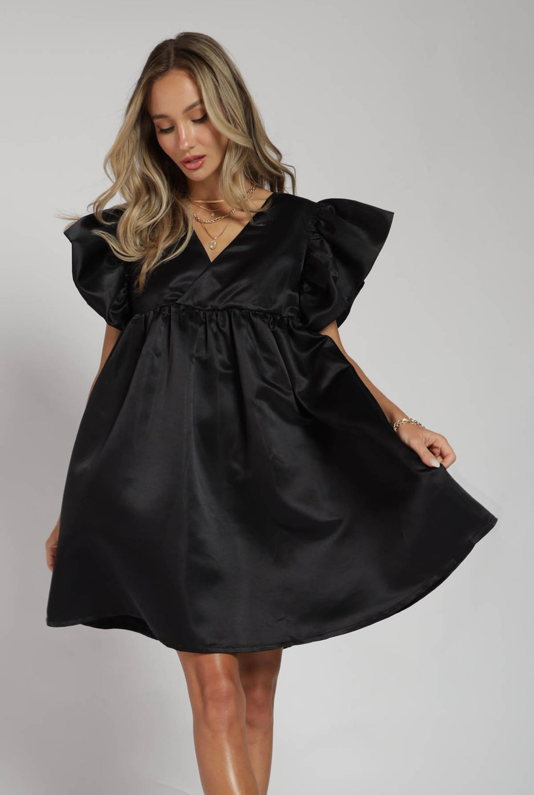 Ruffle Black Satin NYE Dress