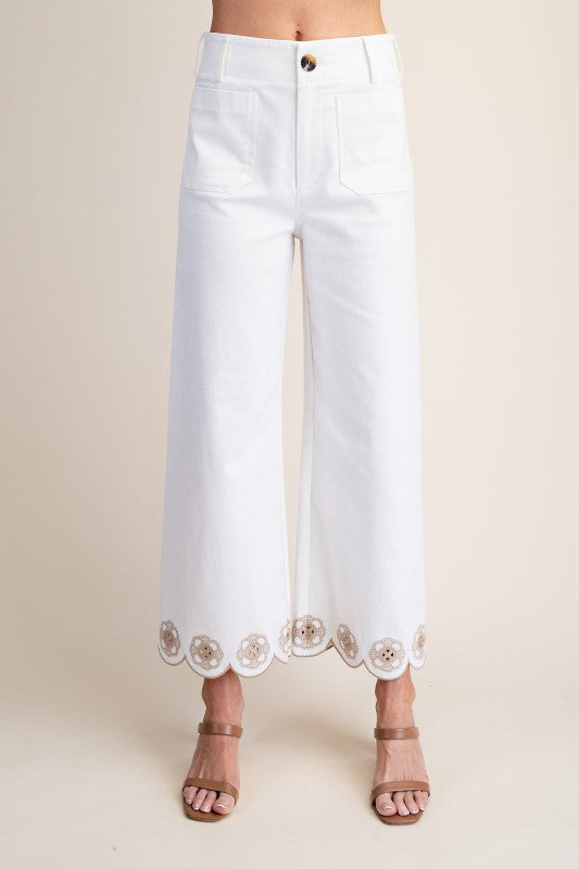 COLETTE EMBROIDERY SCALLOP - HEM WIDE-LEG PANT