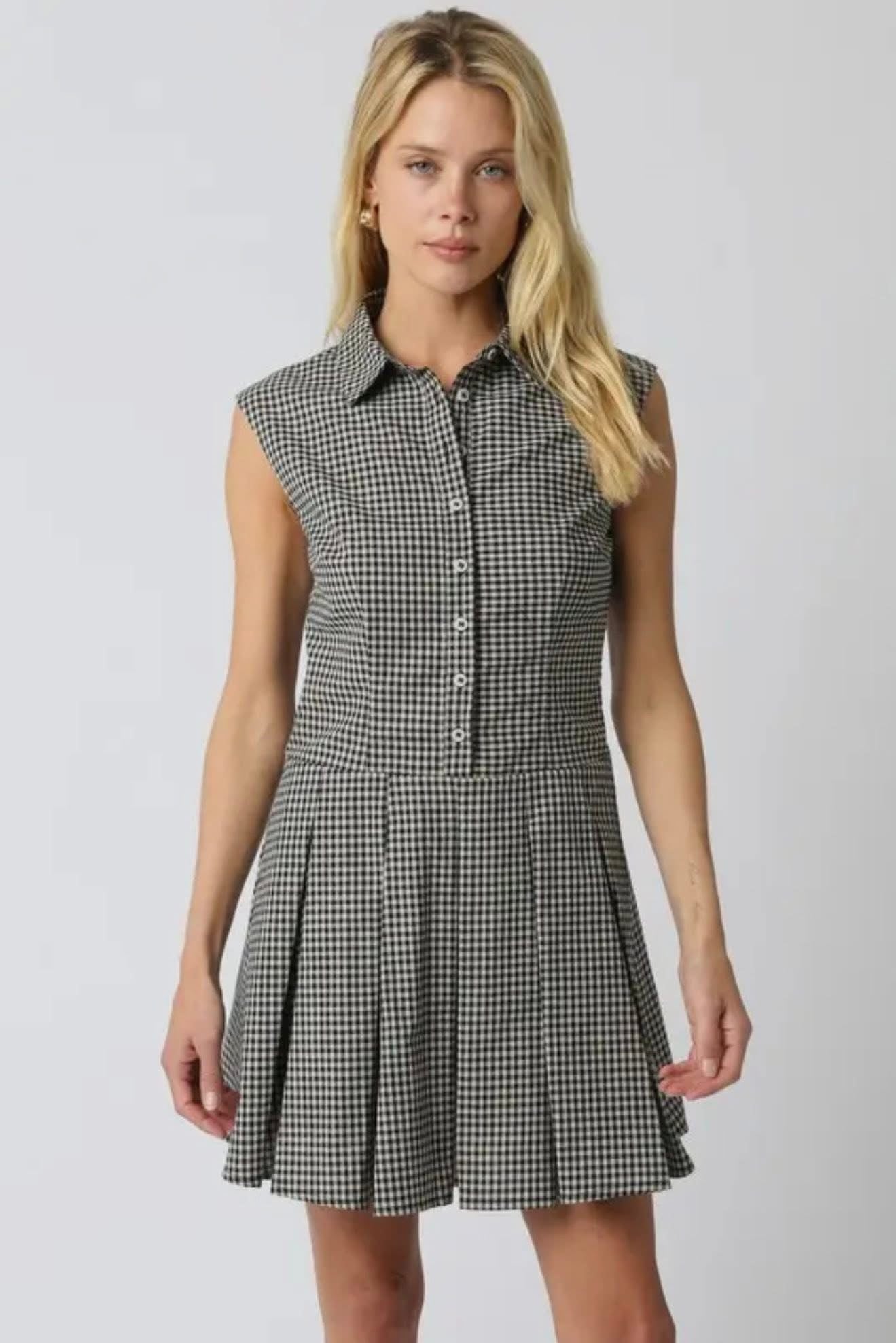 JENN CHECKERED DRESS - BLACK/TAUPE