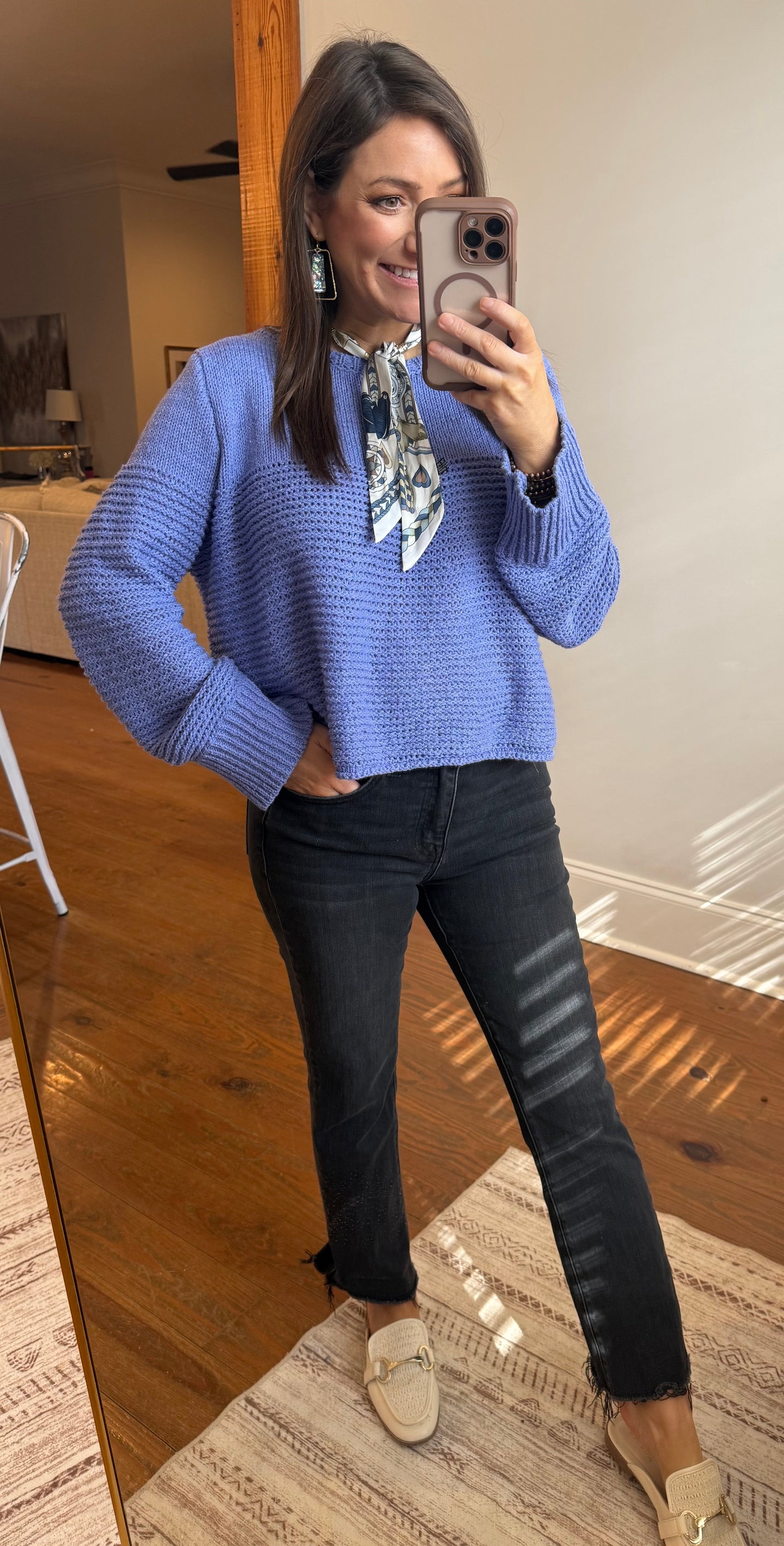 PERIWINKLE OPEN KNIT BELLE SWEATER