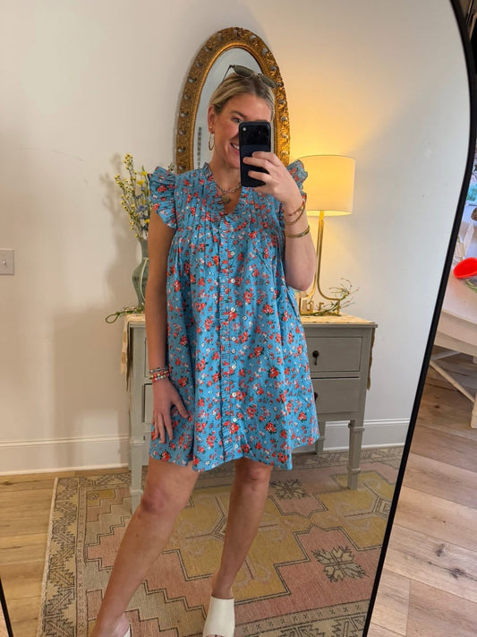 DITSY FLORAL BLUE DRESS