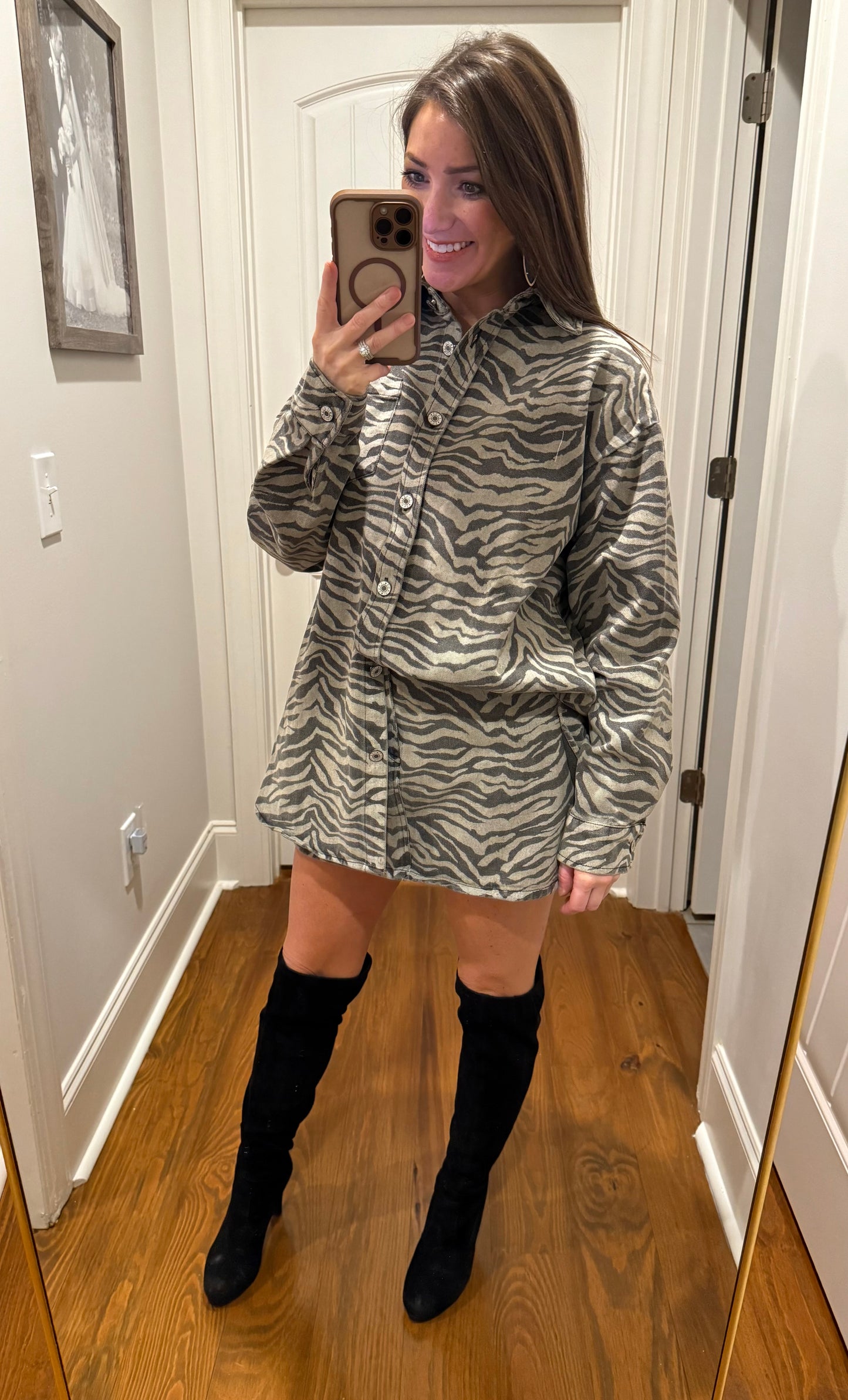 ZEBRA DENIM OVERSIZED SHIRT & MINI SKIRT