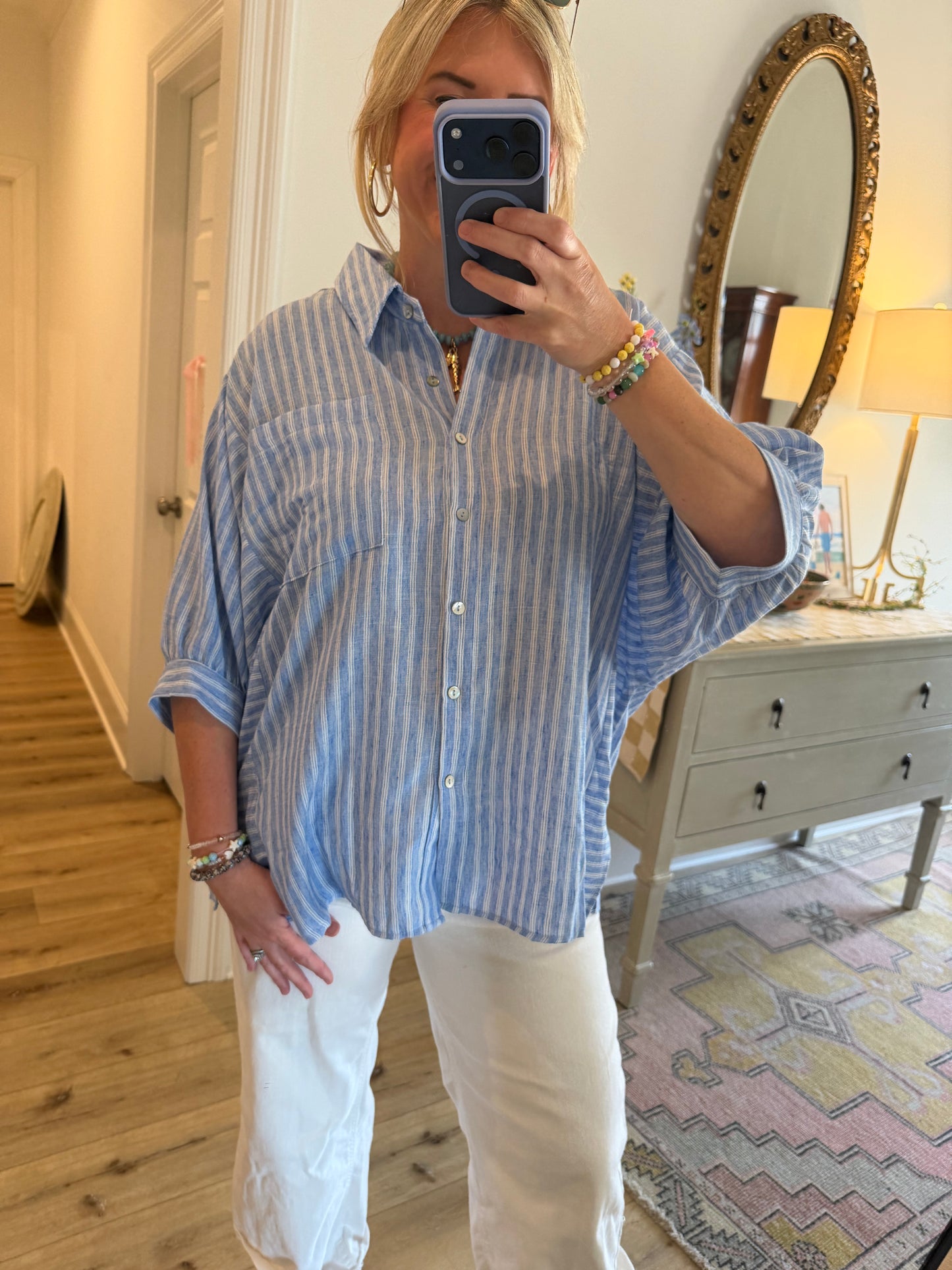 STRIPE SUMMER BLOUSE IN BLUE