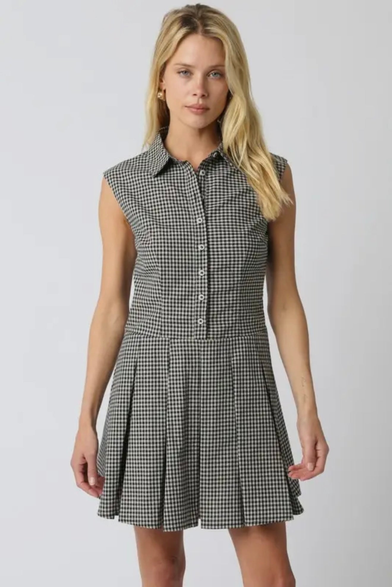 JENN CHECKERED DRESS - BLACK/TAUPE