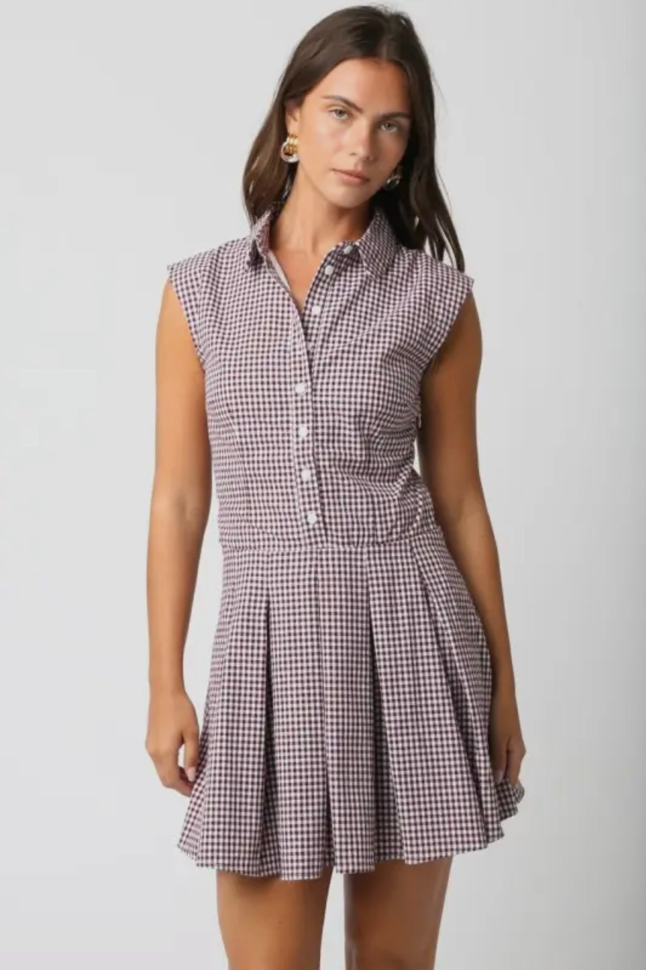 JENN CHECKERED DRESS - BURGUNDY/WHITE