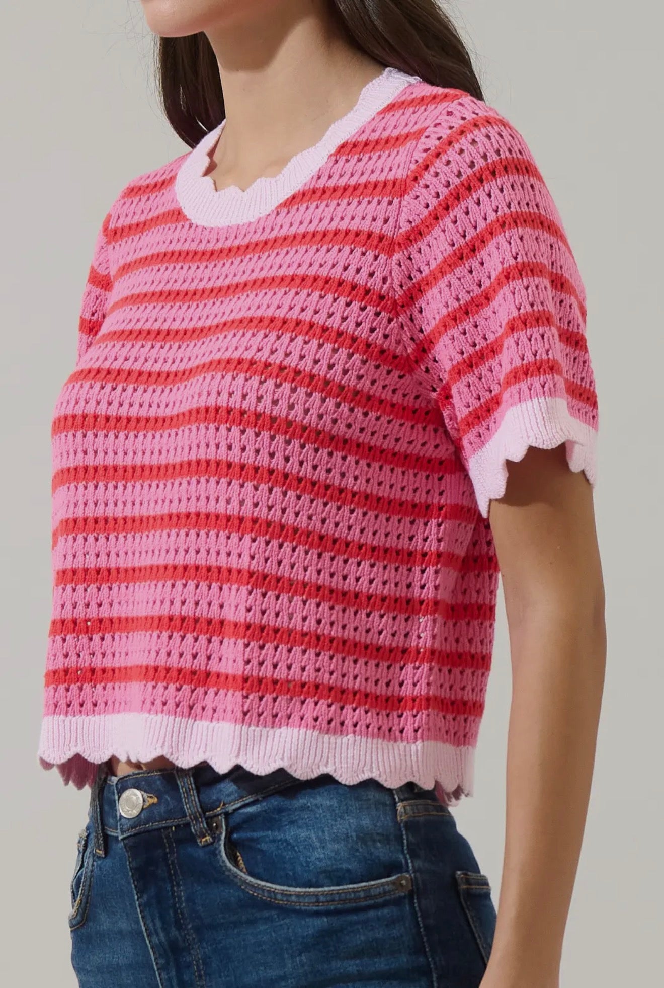 STRIPE CROCHET SWEATER TOP