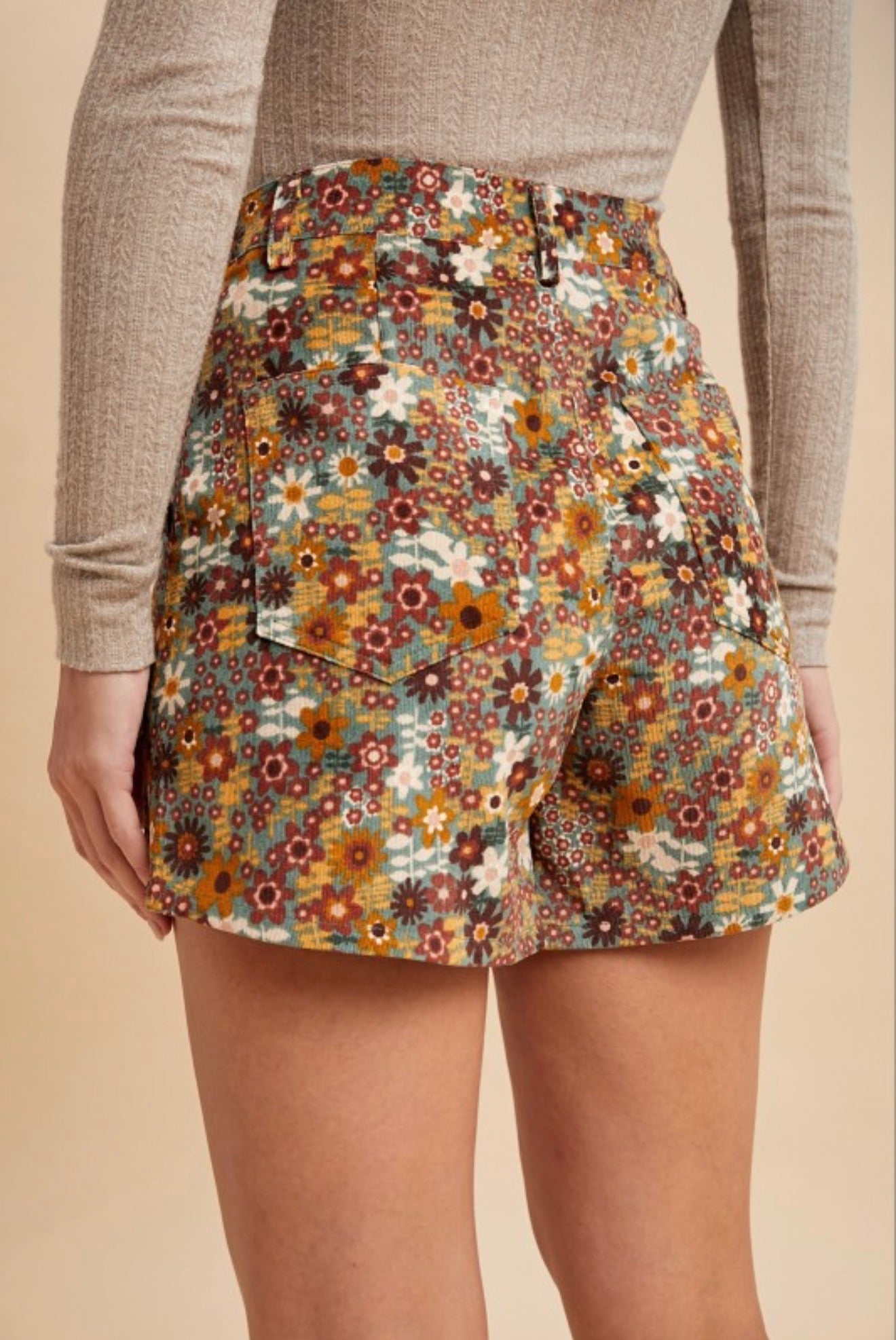 FLORAL CORDUROY WRAP SKORT