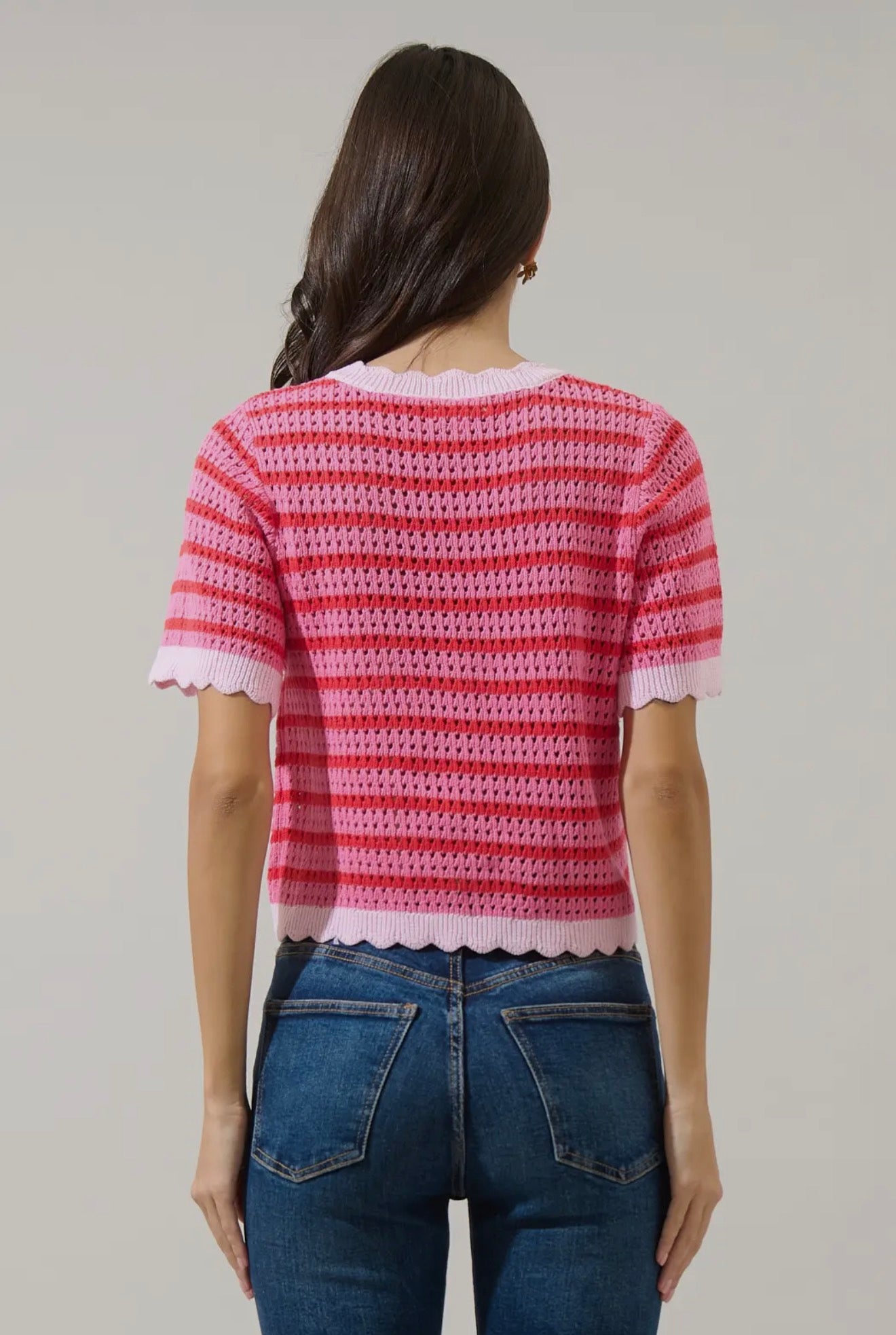 STRIPE CROCHET SWEATER TOP
