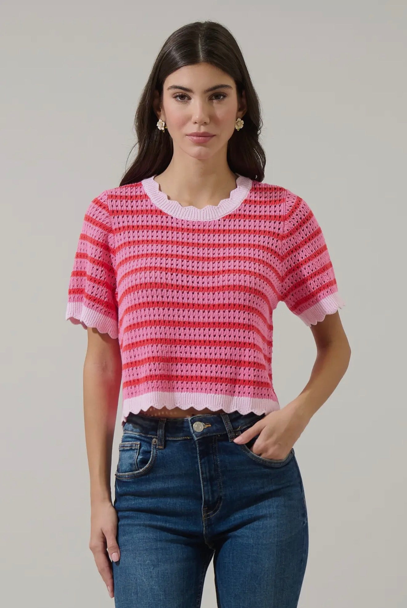 STRIPE CROCHET SWEATER TOP