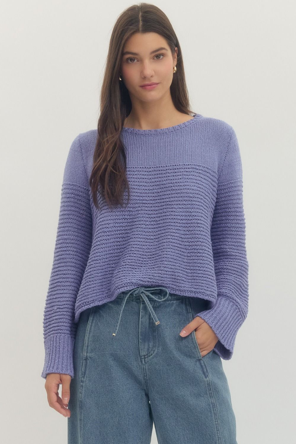 PERIWINKLE OPEN KNIT BELLE SWEATER
