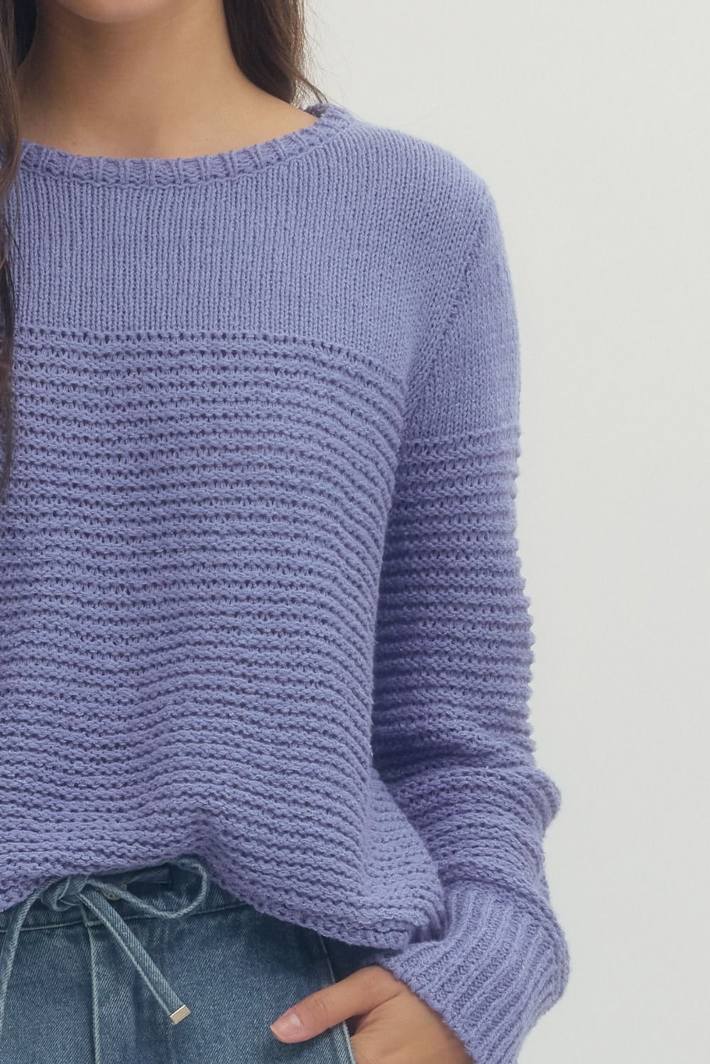 PERIWINKLE OPEN KNIT BELLE SWEATER