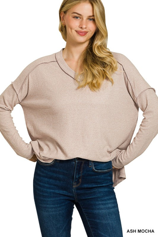 EXPOSED SEEM TEE - ASH MOCHA