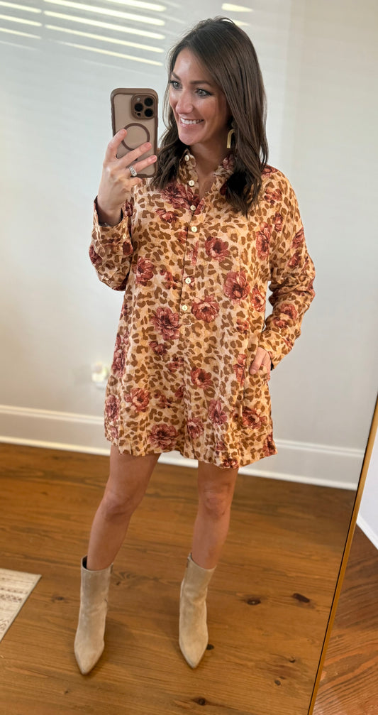 FLORAL & LEOPARD PRINT BUTTON DOWN ROMPER
