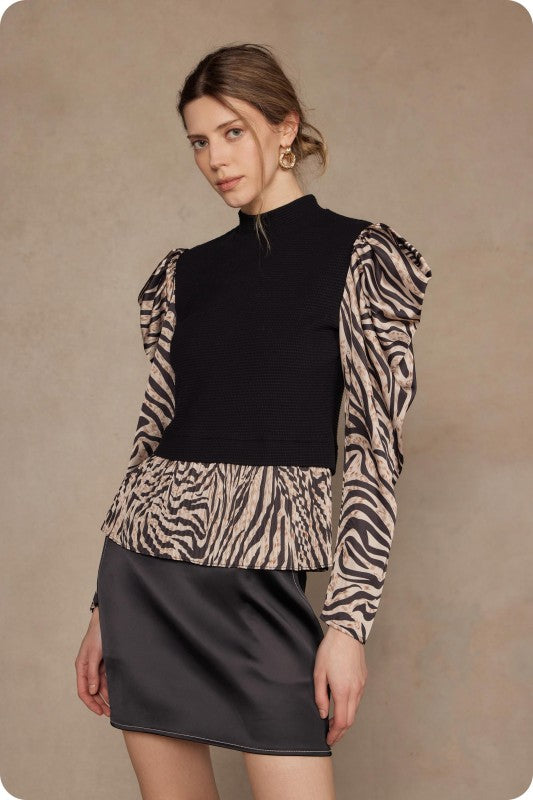ZEBRA SATIN MIXED MEDIA TOP