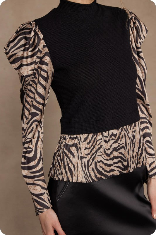 ZEBRA SATIN MIXED MEDIA TOP