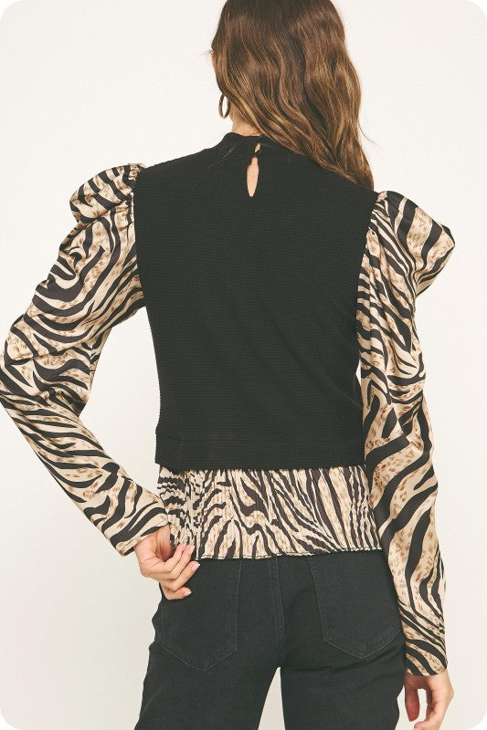 ZEBRA SATIN MIXED MEDIA TOP