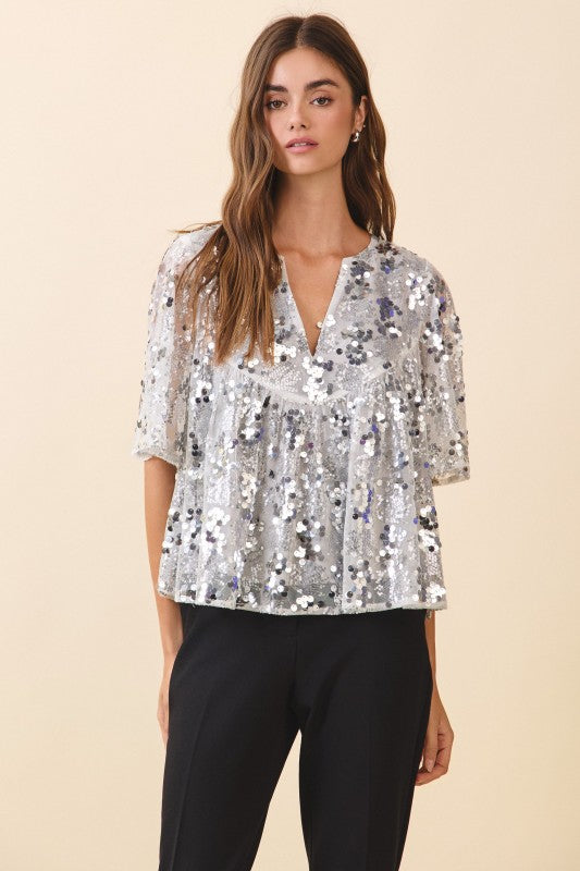 SILVER SEQUIN PARTY TOP