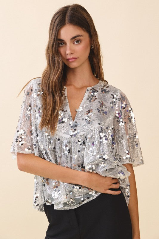 SILVER SEQUIN PARTY TOP