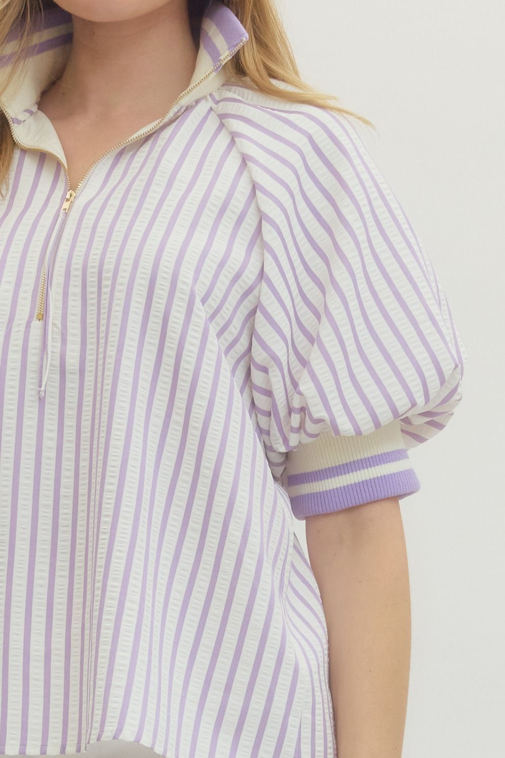 STRIPED COLLARED BLOUSE - LAVENDER