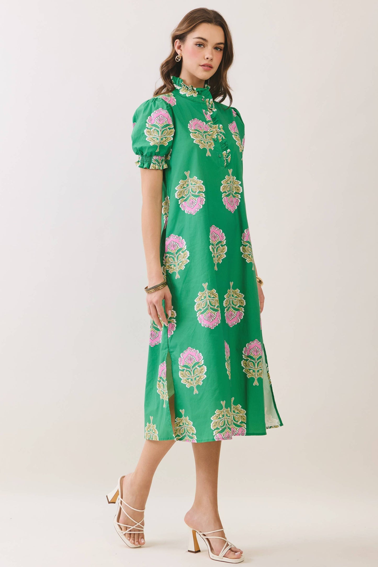 FLORAL PRINT RUFFLE COLLAR MIDI